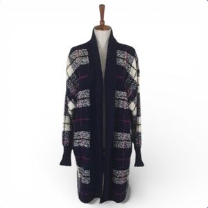 Vintage Plaid Cardigan Sweater Women’s L 80’s 90’s Bouclé‎ Knit Relaxed